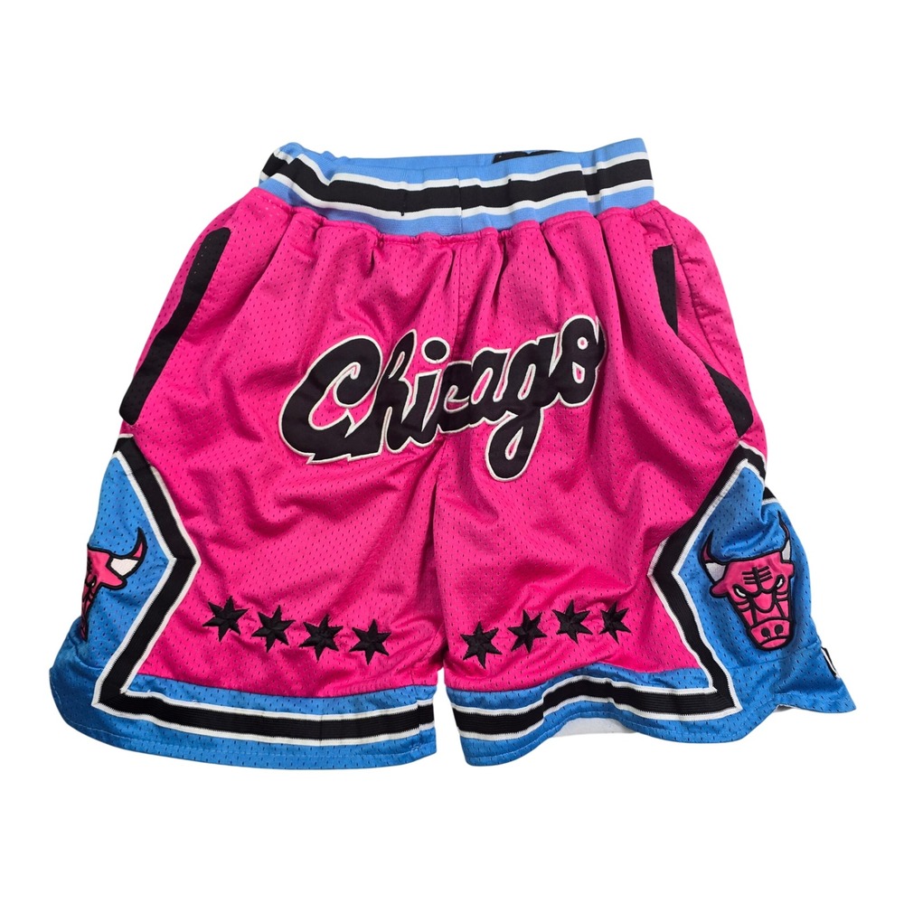 Just Don Chicago Bulls Basketball Shorts Kids Small Pink Blue Mesh Basketball